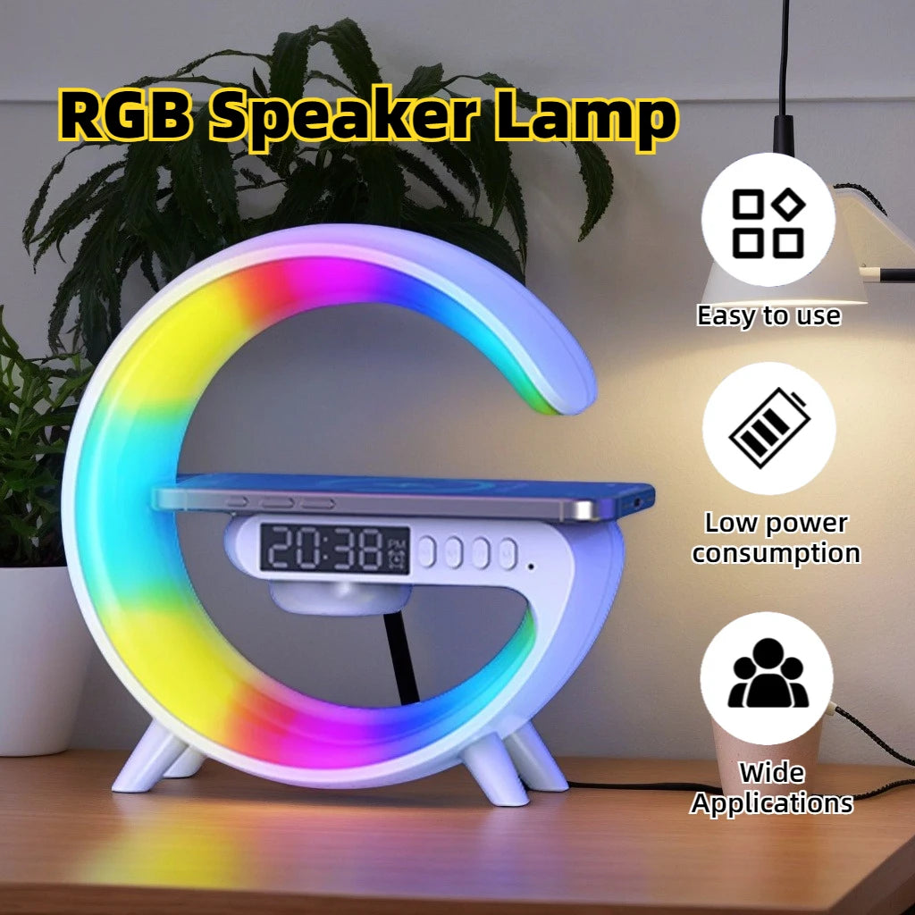 Qi-Certified Wireless Charger Night Light, Bluetooth 5.3 Speaker 13 Colors & Sunrise Alarm Bedside Lamp for Bedroom Office Gifts