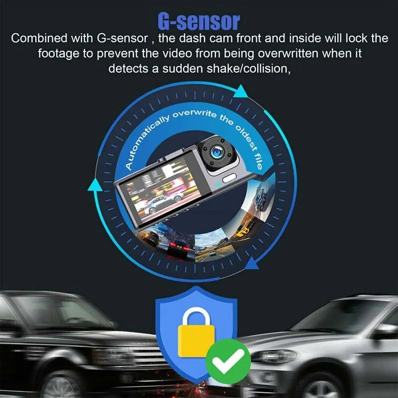Dash Cam W/ IR Night Vision Loop Recording & 2" IPS Screen 1080P 3 Camera , DVR Recorder, Video Recorder, Vehicle DVR