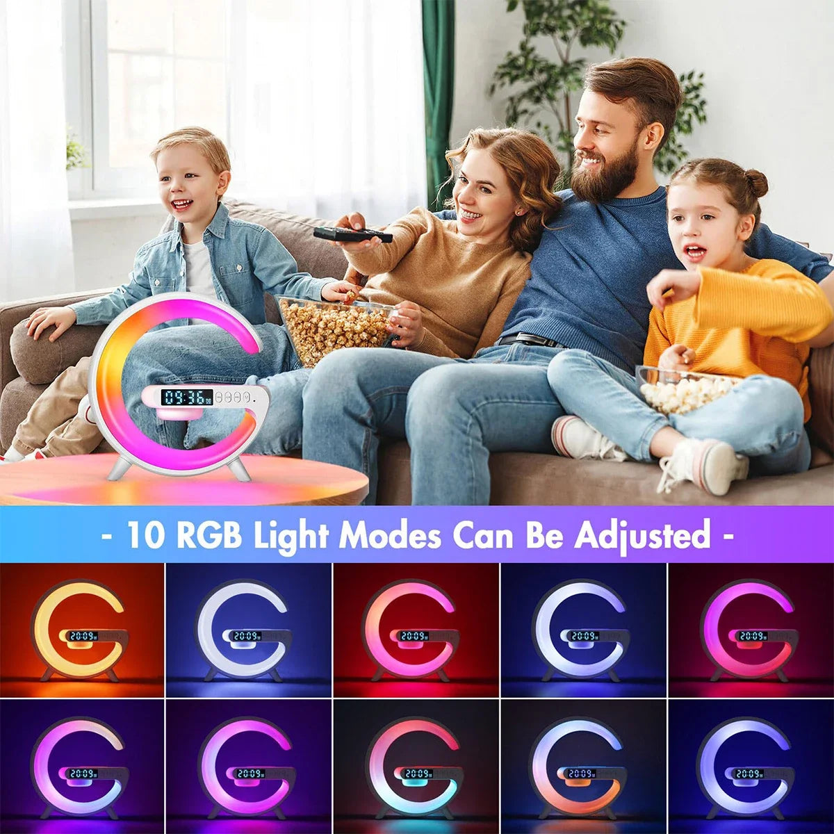 Qi-Certified Wireless Charger Night Light, Bluetooth 5.3 Speaker 13 Colors & Sunrise Alarm Bedside Lamp for Bedroom Office Gifts